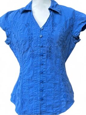 Scully Blue Embroidered Button-Down Shirt